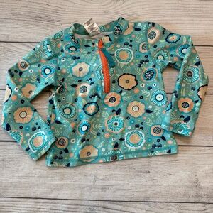 Ruffle Butts Floral Kids Swim Rashguard - Teal and Orange